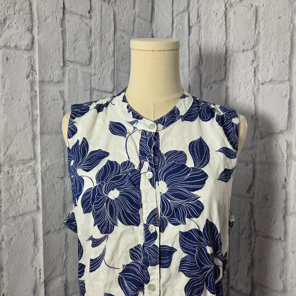 Draper James Extra Large Blue White Floral Cotton Sleeveless Summer Midi Dress - Picture 2 of 11